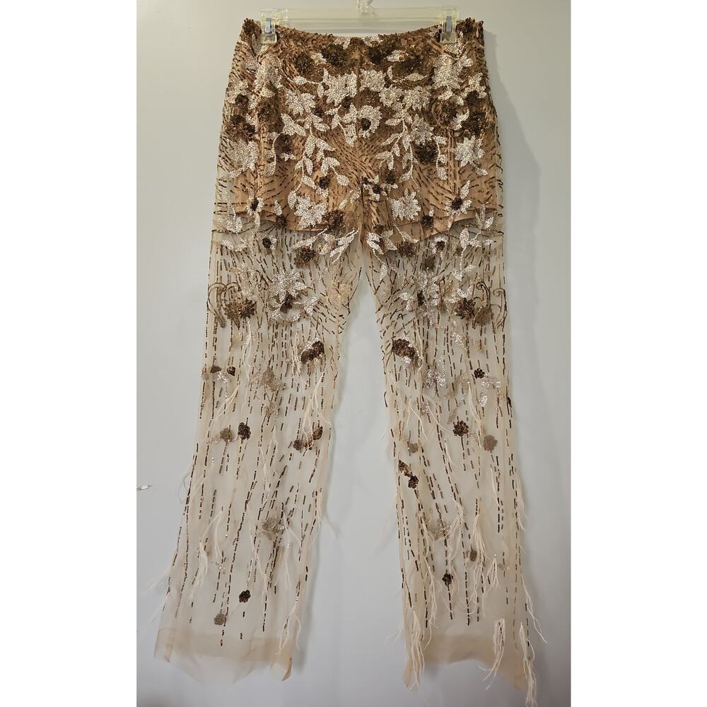Ralph Lauren Purple Label Sheer Pants Sequin Feathers High Rise Womens XL - Picture 5 of 16